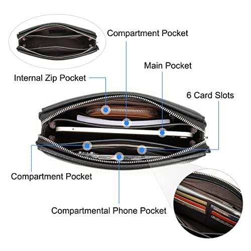 Contacts Genuine Leather ID Card Holder Clutch for Men, Mens Large Capacity with Anti-theft Combination Lock Travel Wallet with Strap — view 5