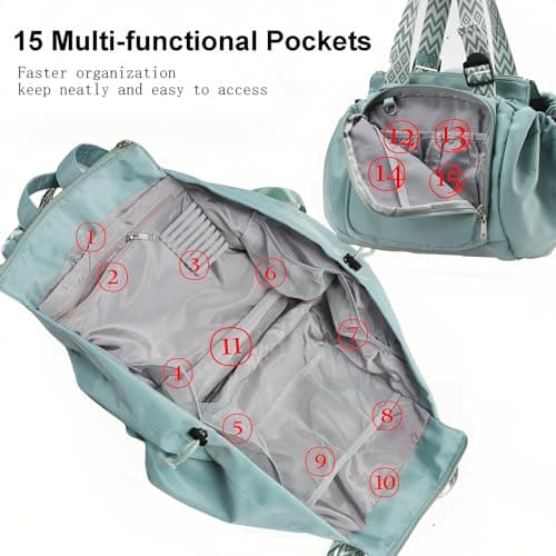 Fashowlife Multi-Function Tote Bag Large Capacity– Versatile Nylon Lightweight Backpack with 15 Pockets for Car Travel, Mint Green, One Size — view 5