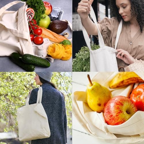 Fuonmka 2 Pack Canvas Tote Bags, 17.7x13.8 Inch Reusable Grocery Shopping Bag, Blank Cotton Bags for DIY Craft, Promotion, Gift, Shopping, Drawing — view 6