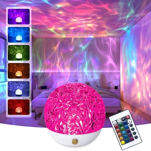 ZuzongBaoYou 16 Colour LED Ripple Projector Lamp with Remote Control, Dimmable Ambient Mood Light, 360° Wave Effect Night Light for Bedroom, Living Room, Parties & Home Décor