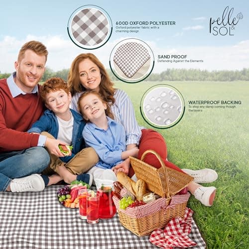 Pelle & Sol Picnic Blanket, Foldable Outdoor Beach Blanket, Waterproof, Sand proof, Machine Washable, Slip Resistant With With Carrying Handle for Family, Beach, Hiking, Camping 200x140CM (Brown) — view 2