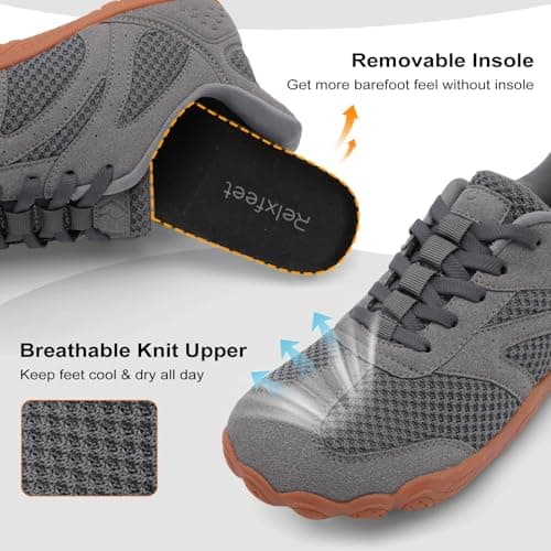 JOINFREE Wide Fit Shoes for Men Barefoot Slip On Trainers Zero Drop Minimalist Walking Shoes Lightweight Breathable Gym Training Casual Shoes for Daily Wear Dark Grey Size 10.5 — view 5