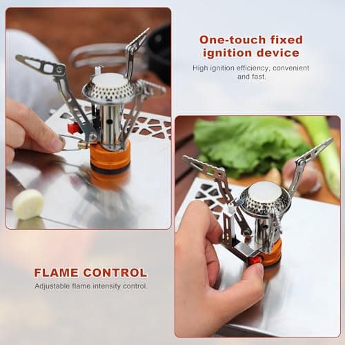 Camping Stove Gas Portable, All-in-One Backpacking Stove, Foldable Camping Gas Burner, Piezo Lgnition Pocket Rocket, Stable Outdoor Cooker Fishing Stoves, Lightweight Camp Essentials for Adventure — view 4