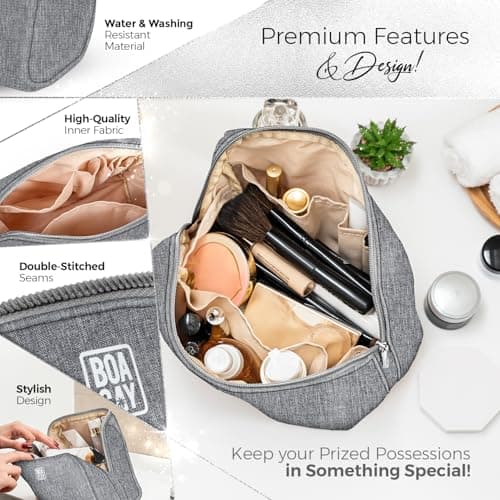 BOACAY Large Makeup Bag, Travel Cosmetic Pouch for Women, Girls & Kids, Make up Bag & Organiser for Purse, Portable Case for Toiletries, Brushes — view 5