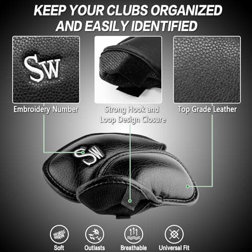 FINGER TEN Golf Club Iron Head Covers Pu Leather 12 Pack(Black) — view 3
