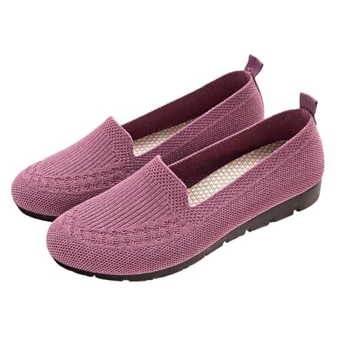 Women's Lightweight Knitted Loafers Casual Flat Shoes Orthopedic Comfortable Boat Shoes Flat Bottomed Breathable Shoes Retro Walking Flats Purple