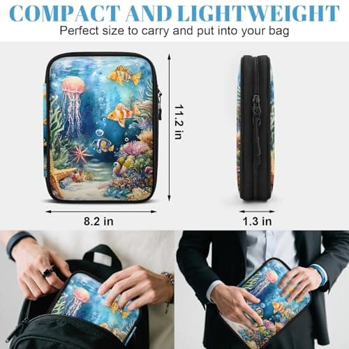 Mintoprints Ocean Seaworld Travel Electronic Organizer Case, Octopus Coral Fish Tech Organizer Pouch Cord Storage Bag for Phone, Cable, Charger, Accessories — view 2