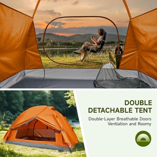 Warmiehomy 1 Man Camping Tent, Lightweight Backpacking Tent, Orange — view 3
