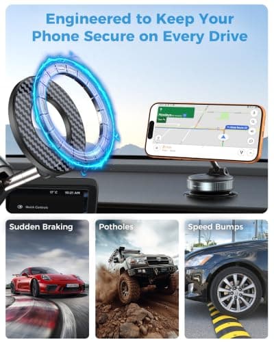 PlusAcc Vacuum Magnetic Phone Holder for Car - Suction Phone Mount 360°Rotatable Foldable Portable Strong Magnet Stand for iPhone17/16/15/14/13/12 Pro/Pro Max on Mirror, Smooth Surface, Windscreens — view 3