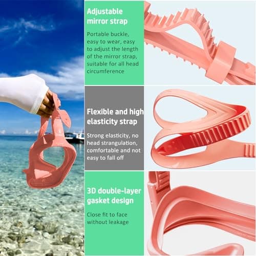 HINATAA Snorkel Set Adults, Fashionable Macaron Colors Frameless Snorkeling Mask, Ultra Wide View Anti-Fog Snorkel Mask Set, Portable Professional Diving Snorkeling Set (Pink) — view 5
