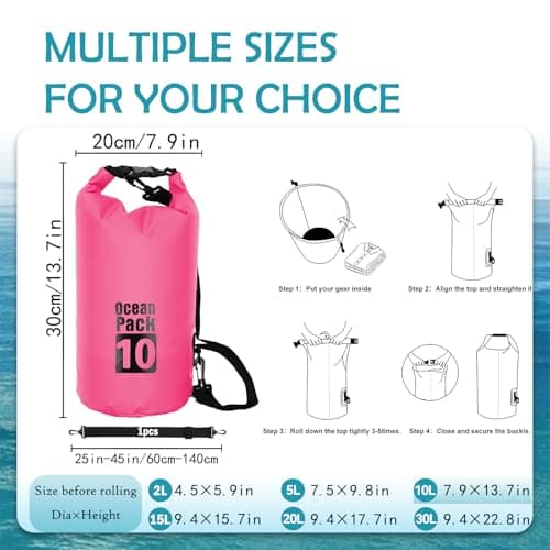 Dry Bag 10L,Boat Dry Bags Rose Red Waterproof Bag Dry Sack Roll Top Long Adjustable Shoulder Strap 2L/5L/10L/20L/30L/40L for Drifting Boating Kayaking Fishing Rafting Swimming Camping Canoeing Surfing — view 2