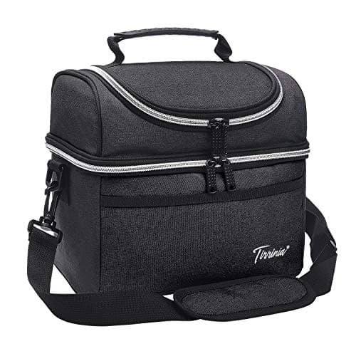 Kato Tirrinia Insulated Lunch Bag for Men Work, Picnic Cooler Bag, 10L Large Dual Compartment Food Bag with Shoulder Strap and Front Pocket Camping Beach Travel Black