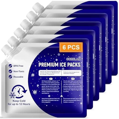 COZCLAM 6-Pack Reusable Ice Packs for Cool Bag, Cool Box, Lunch Box, Travel