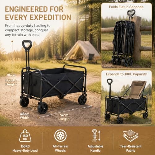 100L Festival Trolley, Heavy Duty Beach Trolley Cart with Adjustable Handle — view 2
