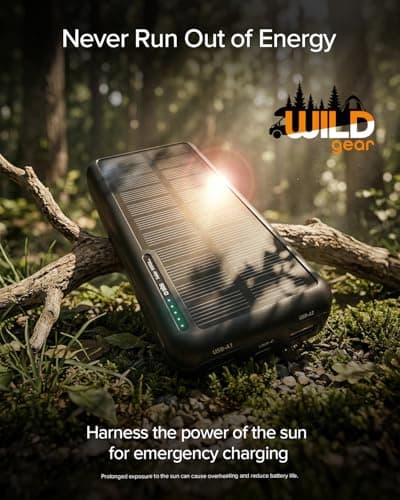 SBS Solar PowerBank, 10000mAh, Power Bank with Solar Panel, Fast Charging, Intelligent Charge (IC), Charging LED, 1 USB-C, 2 USB-A, Portable Travel Charger, Compact Design, Black — view 2