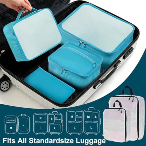Packing Cubes 12-piece, All-size Packing Cubes for Suitcases, Large-capacity Travel Cubes (12, Blue White) — view 6