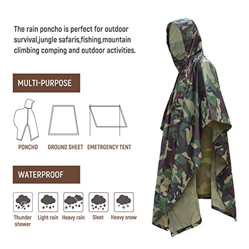 ElifeAcc Waterproof Poncho Multifunctional Rain Poncho Adult Waterproof for Outdoor Activities（Upgrade-Camouflage2） — view 4