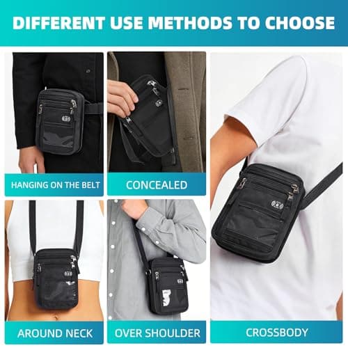 RFID Neck Wallet for Travel, Neck Wallet with RFID Blocking, Waterproof Passport Holder with Adjustable Strap, Hidden Travel Pouch Crossbody Bag for Men & Women, with Multiple Zip Pockets(Black) — view 6