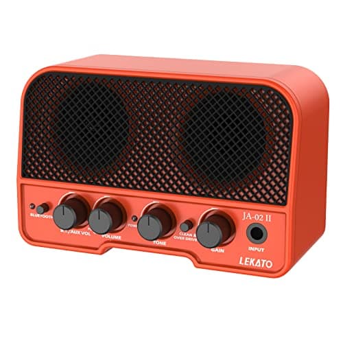 LEKATO JA-02 II Mini Guitar Amp 5W Electric Guitar Amplifier Portable Rechargeable Small Practice Guitar Amp with Bluetooth Clean & Overdrive Channels for Home & Travel (Orange)