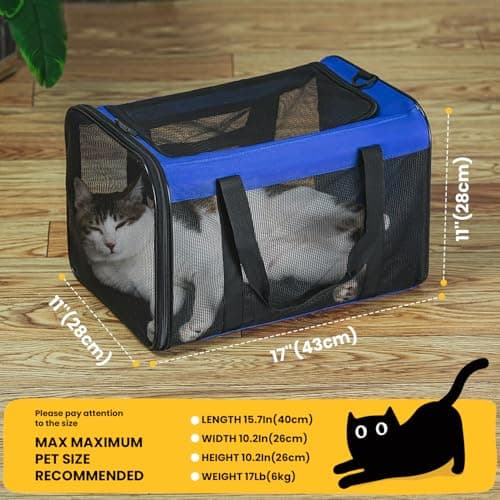Conlun Cat Carrier Bag,Soft-Sided Pet Carriers for Dogs with 4-Sided Mesh,Airline Approved Cat Transport Carrier for Small&Medium Cats Kitten Puppy Up to 6Kg,Collapsible Cat Travel Carrier-M,Blue — view 2