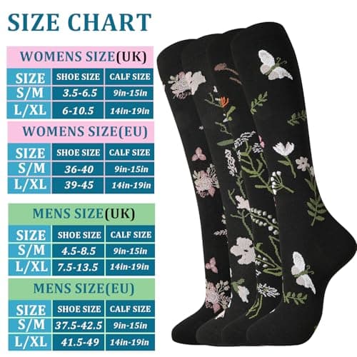 Zuimei 4 Pairs Compression Socks for Women 20-30 mmHg Flight Sock S/M — view 5