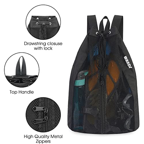 WANDF Swim Bag Mesh Drawstring Backpack Beach Backpack for Swimming, Gym, and Workout Gear(Black) — view 6