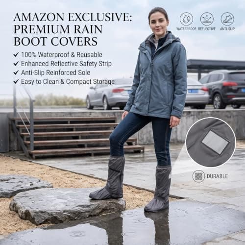 DBTW Waterproof Rain Boot Shoe Cover, XL Foldable Rain Overshoes, Black — view 3
