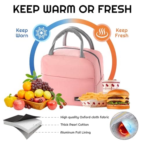 SUOXU Insulated Lunch Bag for Men Women Kids Cool Bag- Reusable Thermal Food Bag Ice Pack with Leak-Proof Liner, Cooler Tote for Work, School, Picnic & Travel (Pink-5L) — view 3