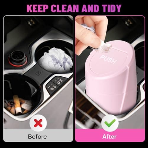 SGLRT Car Trash Can Bin with Lid - Car Garbage Can Cup Holder - Pink Mini Leakproof Vehicle Trash Garbage Can Bin with 20pcs Trash Bags-Car Organizers and Storage for Front Back Seat Accessories — view 2