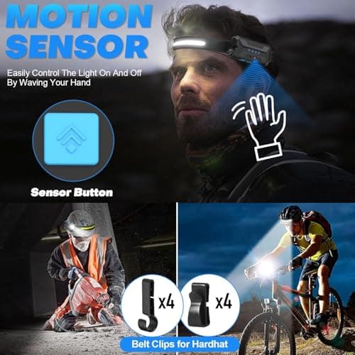 【2 Pack】Head Torch Rechargeable, Super Bright 230° Wide Beam Headtorch — view 5