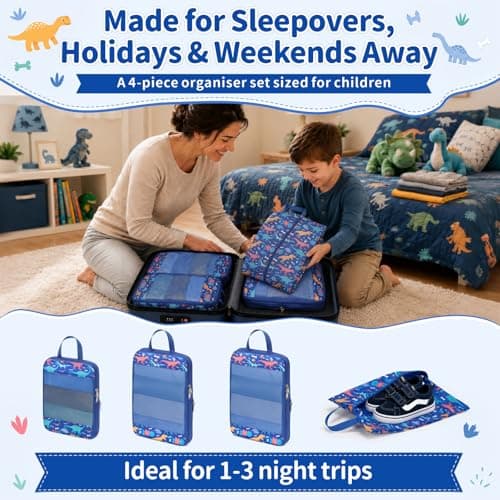 Bagseri Kids Compression Packing Cubes - 4 Piece Travel Set, Blue Dinosaur — view 2