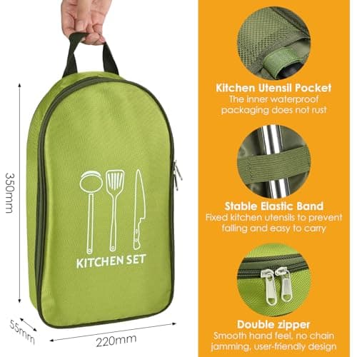 8 Pcs Camping Cooking Set, Portable Outdoor Cookware Utensils, Kitchen Cutlery Set with Multifunctional Stainless Steel Cutlery and Waterproof Storage Bag. Suitable for Outdoor Travel Camping Picnic — view 2