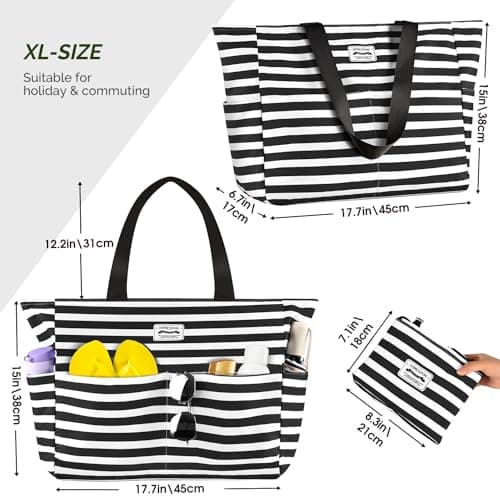 HOMESPON Large Waterproof Beach Bag for Women, Zippered Pool Tote — view 4