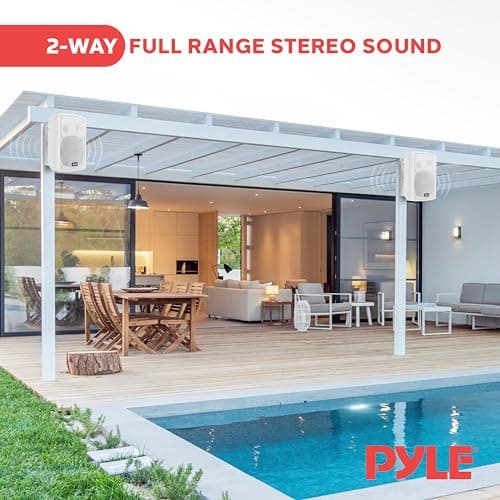 Pyle Wireless Speakers, Outdoor/Indoor Bluetooth Speakers, Wall Mounted, Waterproof, AUX IN, Compatible w/ Smartphone, Tablet, Laptop, Computer (Pair) — view 5