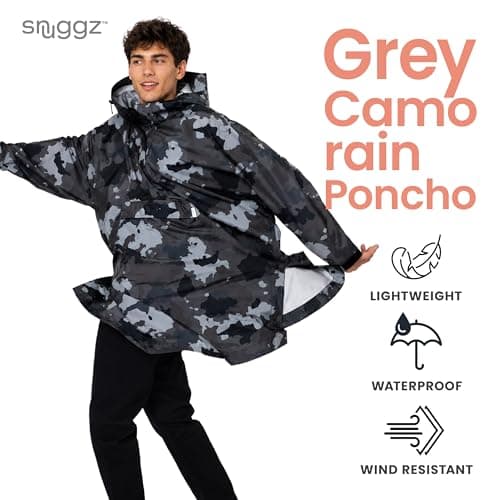 Snuggz Adult Grey Camo Rain Poncho, Lightweight Waterproof Hooded Rain Coat — view 2