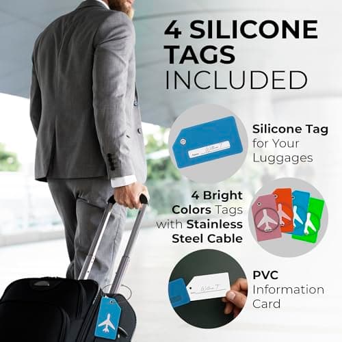 Luggage Straps 4Pack Adjustable Suitcase Belts Travel Packing Belt with Buckle Closure Baggage Security Straps 4 Colors + 4 Luggage Tags — view 3