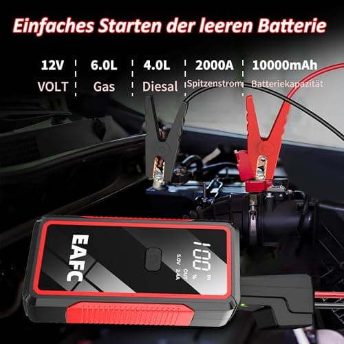EAFC 2000A Jump Starter Power Bank 12V Car Battery Booster - Portable Starter for Cars, Trucks, Motorcycles - With LCD Display, LED Lamp, Smart Cable & USB-C - Ideal for Winter, Travel & Emergencies — view 2