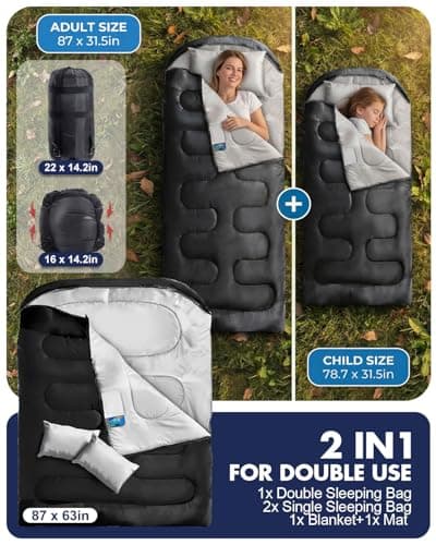 Maraiss 4 Season Camping Sleeping Bag, King Size Double Sleeping Bag with Pillow for Adults, Featuring Internal Pocket for Indoor & Outdoor Adventures Black — view 4
