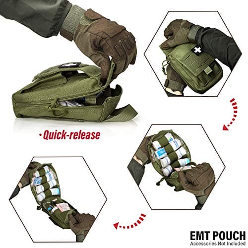 WYNEX Tactical Rip Away First Aid Pouch, Laser-Cut Design Molle EMT Bag Survival IFAK Pouches Blow Out Emergency Medical Organizer Include Red Cross Patch — view 2