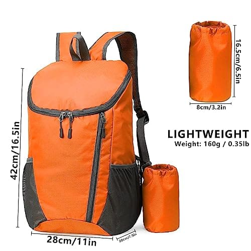 Yoolly Lightweight Foldable Backpack, Small Hiking Rucksack, Waterproof Packable Backpack for Men Women Kids, Durable Rucksack for Outdoor Sport Travelling Hiking Camping Biking Walking (Orange) — view 2