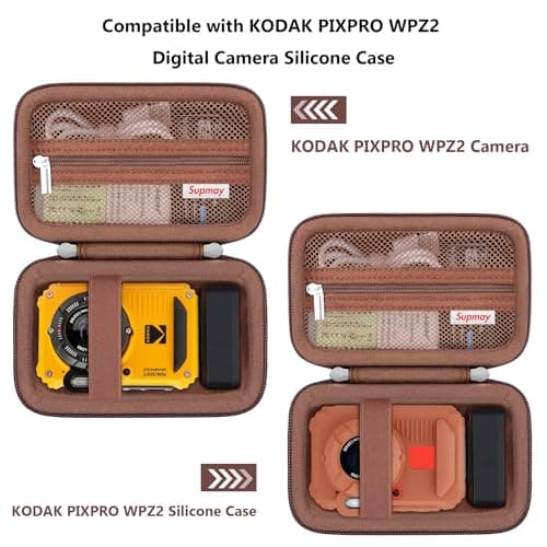 Supmay Carrying Case Compatible with Kodak PIXPRO WPZ2 Rugged Waterproof Shockproof Dustproof WiFi Digital Camera, Travel Case with Mesh Pocket fits USB Cable, SD Card, Battery, Charging Plug, Brown — view 3