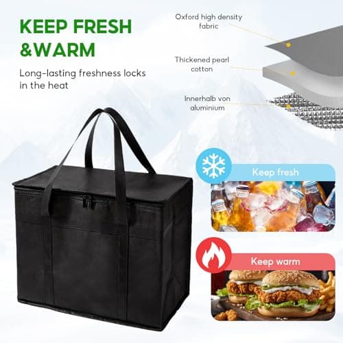 Food Delivery Bag, 31L Insulated Thermal Bag for Hot and Cold Food(Black) — view 4