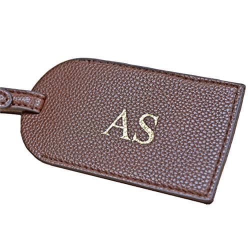 aztex Personalised Debossed Faux Leather Luggage Tag, 12cm x 6cm, Brown