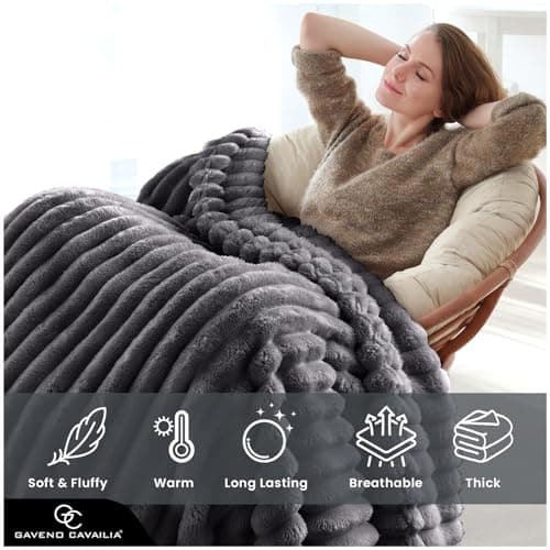GC GAVENO CAVAILIA Fleece Throw Blanket | Soft Fluffy Throws For Sofas, Bed, Settee, Couch | Extra Warm Large Blanket Throw | Easycare, Anti Allergic | Double 150x200 Cm | Charcoal — view 3