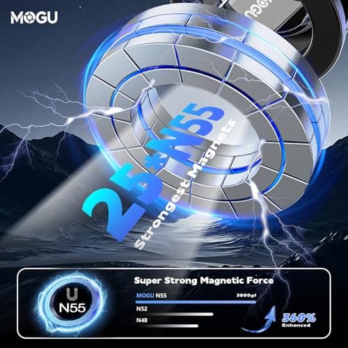 MOGU Vacuum Magnetic Car Phone Holder, 360° Adjustable Foldable Dash Panel/Windshield Mount with Strong Suction Cups for iPhone 17-12 Series, Compatible with MagSafe — view 2