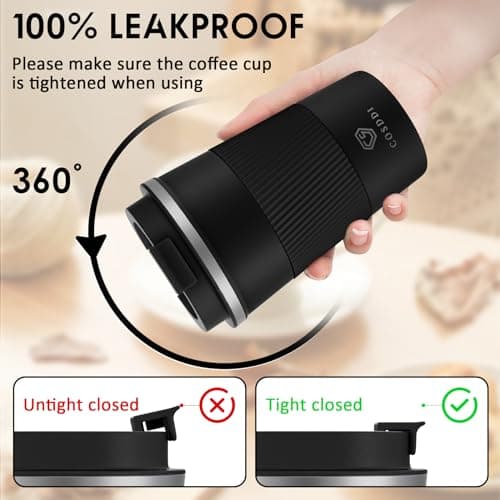 CS COSDDI Travel Mugs, Insulated Cup With Leakproof Lid - Reusable Travel Mug - Car Cup - Stainless Steel Mug for Hot and Cold Coffee, Water and Tea (Black-A, 380 ml) — view 3