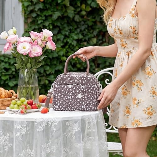 AOTM Insulated Lunch Bag for Women 10L, Cotton Cooler Tote for Daily Use — view 6