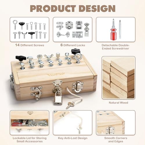 Vanplay Montessori Toys for 3 4 5 Year Olds, Montessori Screwdriver Board Set with Lock and Key - Kids Tool Set for Toddlers Travel, Fine Motor Skills Wooden Toys — view 5