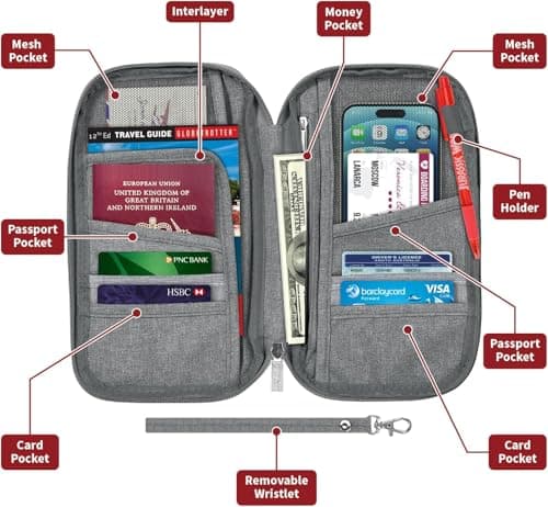 Vinsani Passport Holder Travel Wallet, RFID Blocking Document Organiser — view 3