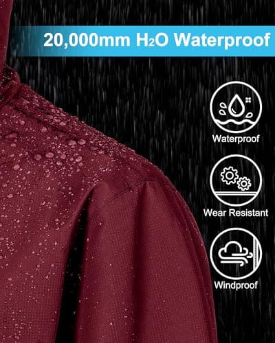 Tyhengta Women Waterproof Jackets Lightweight Windproof Packable Rain Jacket Raincoat Outdoor Softshell Jacket with Zip Pockets Jujube Red,S — view 3